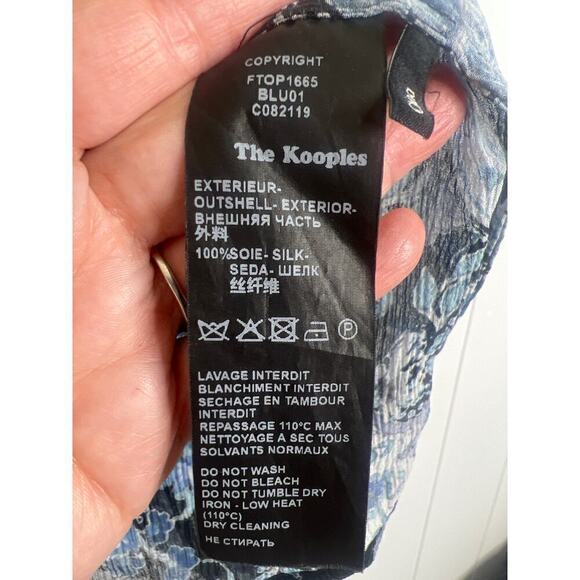 The Kooples Blue V Neck Sheer Paisley Print Cropped Blouse Size 1 FR/US 4 - Picture 7 of 9